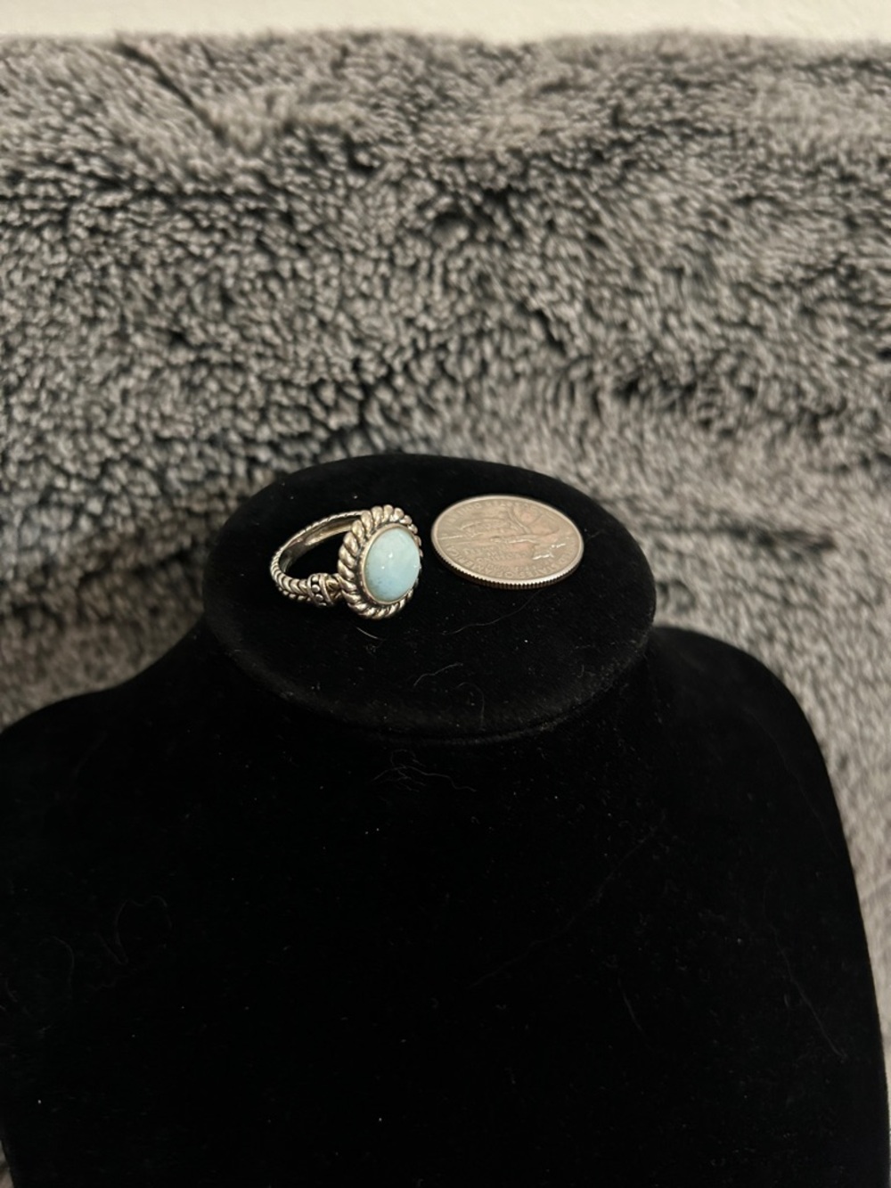 Vintage 925 Sterling Rope-Style Ring with Larimar Stone - Size 5.5